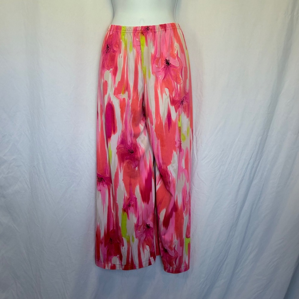 Valerie Stevens Wide Leg Pants Women XL Pink Excellent Floral Abstract